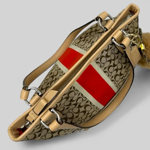 Coach Signature Varsity Stripe Medium Tote Bag – Khaki/Red – Style F27024 - Picture 9 of 16